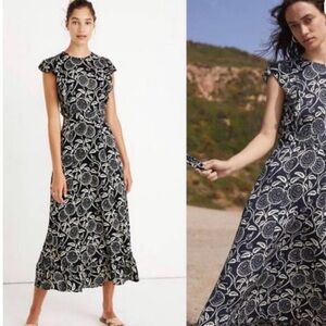 Madewell x Christy Dawn Quinn Ruffled Midi Dress in Midnight Posy